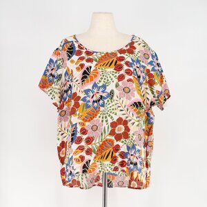 C&C CALIFORNIA Linen Floral Tropical Hawaiian Short Sleeve Top Size 2X